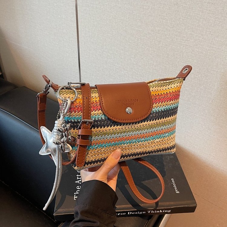 Magnetic Buckle Single Shoulder Crossbody Bag Without Accessories Mixed Material Women's Bag2025Autumn