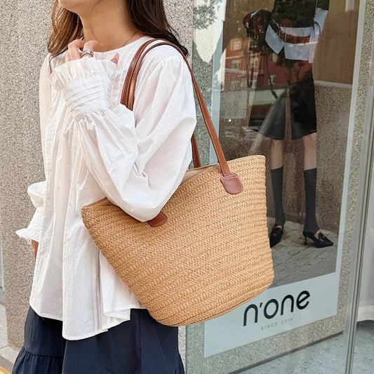 Straw Bag One Size2025Summer Straw Women's Bag Zipper Woven Tote Bag