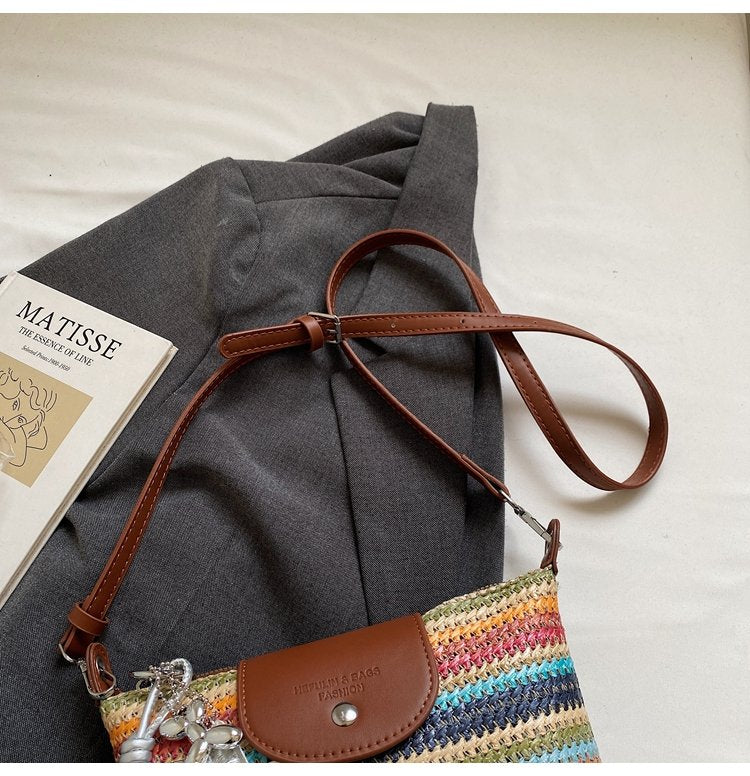 Magnetic Buckle Single Shoulder Crossbody Bag Without Accessories Mixed Material Women's Bag2025Autumn