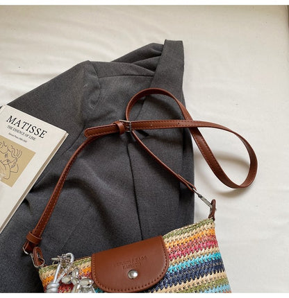 Magnetic Buckle Single Shoulder Crossbody Bag Without Accessories Mixed Material Women's Bag2025Autumn