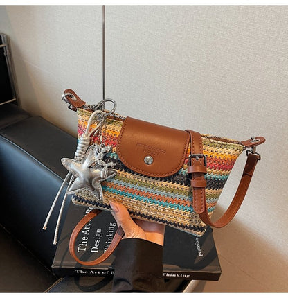 Magnetic Buckle Single Shoulder Crossbody Bag Without Accessories Mixed Material Women's Bag2025Autumn