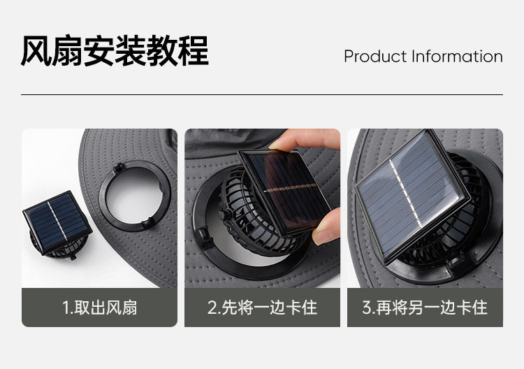 Cross-Border Solar Fan Hat for Men Summer Outdoor Hiking Sunshade Sun Protection Hat with Fan Fishing Fisherman Hat