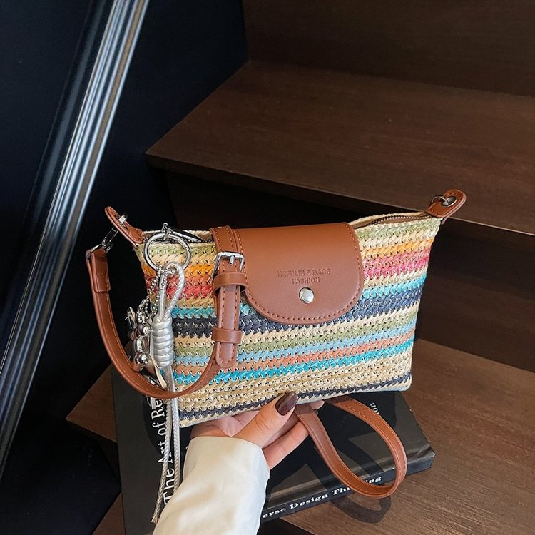 Magnetic Buckle Single Shoulder Crossbody Bag Without Accessories Mixed Material Women's Bag2025Autumn