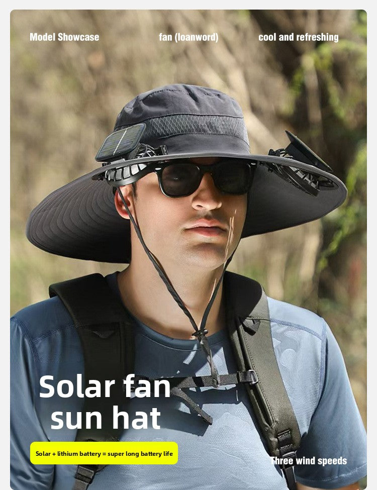 Solar Fan Hat for Men, Summer Outdoor Hiking Sunshade Hat with Fan, Sun Protection Hat, Fishing Fisherman Hat