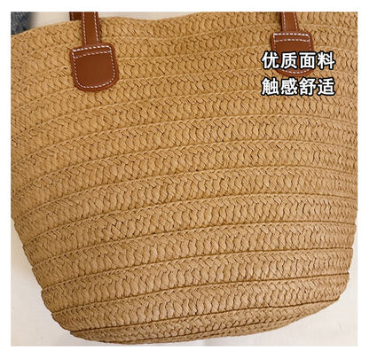 Straw Bag One Size2025Summer Straw Women's Bag Zipper Woven Tote Bag