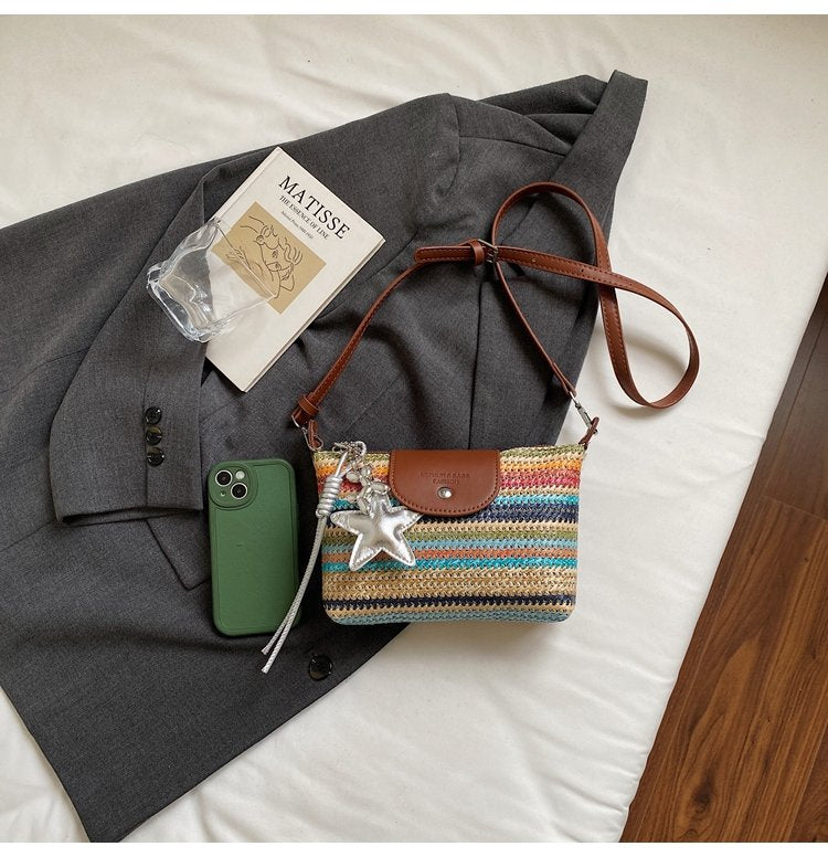 Magnetic Buckle Single Shoulder Crossbody Bag Without Accessories Mixed Material Women's Bag2025Autumn