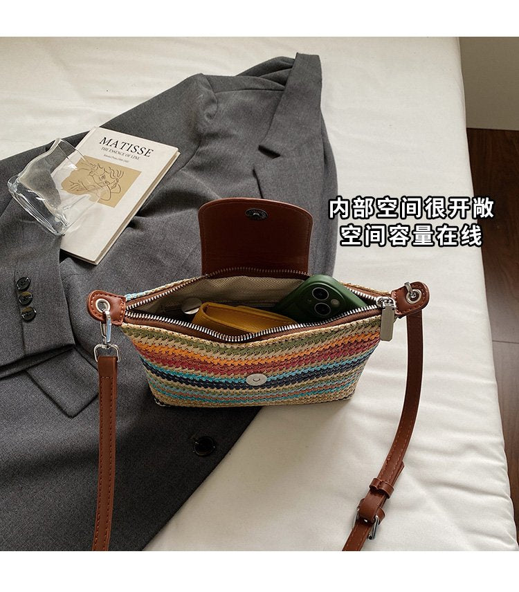 Magnetic Buckle Single Shoulder Crossbody Bag Without Accessories Mixed Material Women's Bag2025Autumn