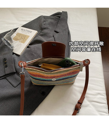 Magnetic Buckle Single Shoulder Crossbody Bag Without Accessories Mixed Material Women's Bag2025Autumn