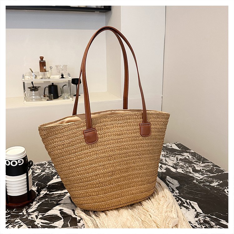 Straw Bag One Size2025Summer Straw Women's Bag Zipper Woven Tote Bag