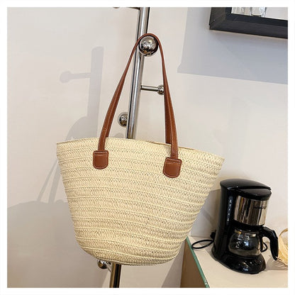 Straw Bag One Size2025Summer Straw Women's Bag Zipper Woven Tote Bag
