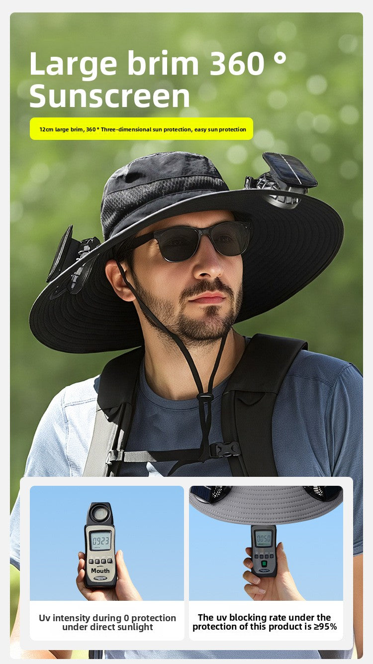 Solar Fan Hat for Men, Summer Outdoor Hiking Sunshade Hat with Fan, Sun Protection Hat, Fishing Fisherman Hat