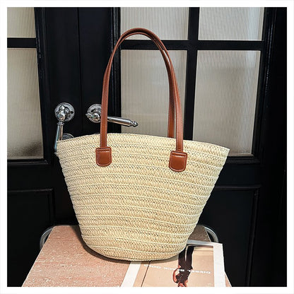 Straw Bag One Size2025Summer Straw Women's Bag Zipper Woven Tote Bag
