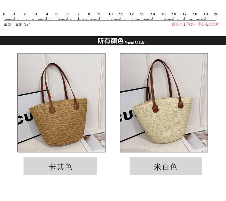 Straw Bag One Size2025Summer Straw Women's Bag Zipper Woven Tote Bag