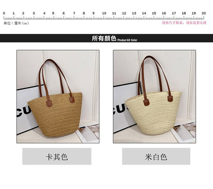 Straw Bag One Size2025Summer Straw Women's Bag Zipper Woven Tote Bag