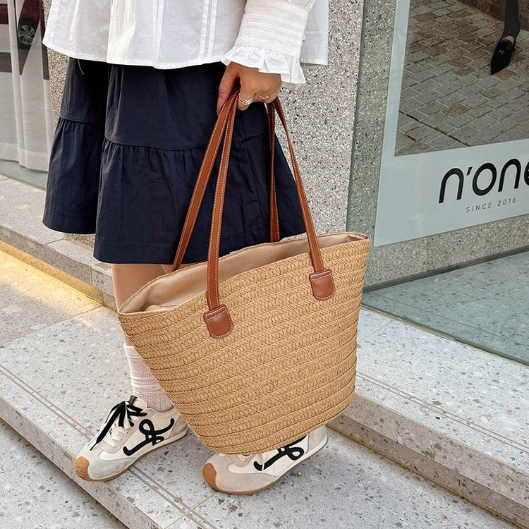 Straw Bag One Size2025Summer Straw Women's Bag Zipper Woven Tote Bag