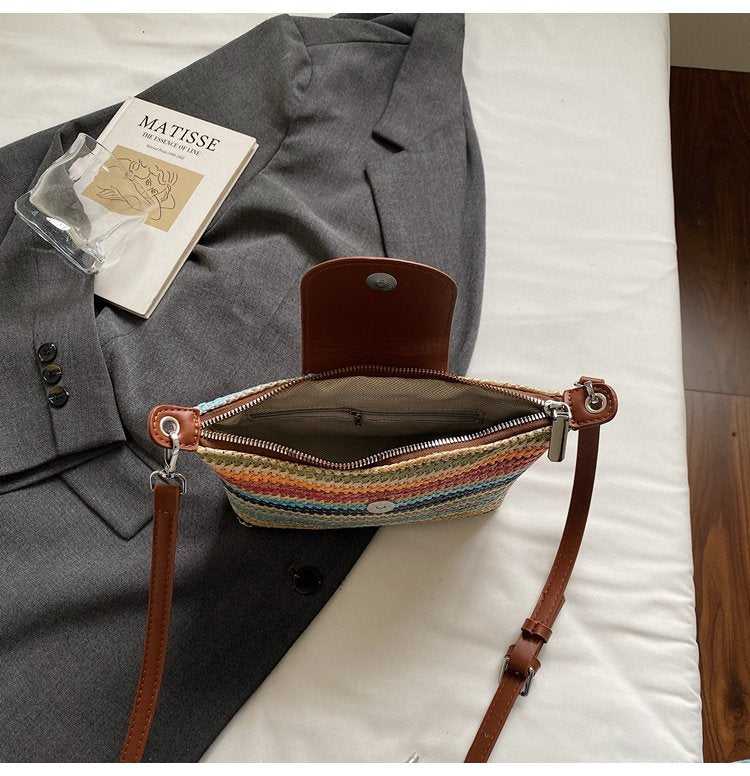 Magnetic Buckle Single Shoulder Crossbody Bag Without Accessories Mixed Material Women's Bag2025Autumn