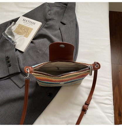 Magnetic Buckle Single Shoulder Crossbody Bag Without Accessories Mixed Material Women's Bag2025Autumn