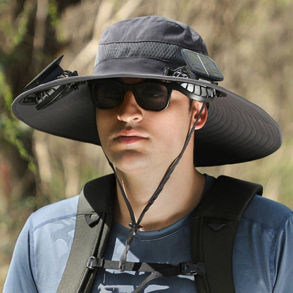 Solar Fan Hat for Men, Summer Outdoor Hiking Sunshade Hat with Fan, Sun Protection Hat, Fishing Fisherman Hat
