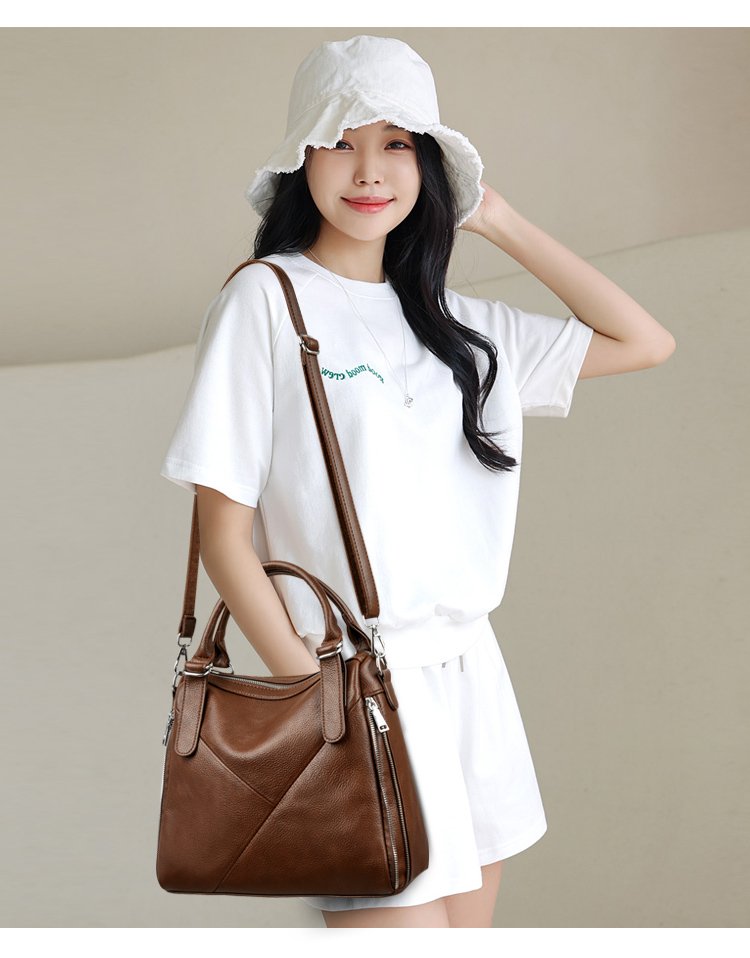 Women's bag three-way bag single shoulder crossbody handbag2025One-size-fits-all for summer PU Sewing Thread Zipper