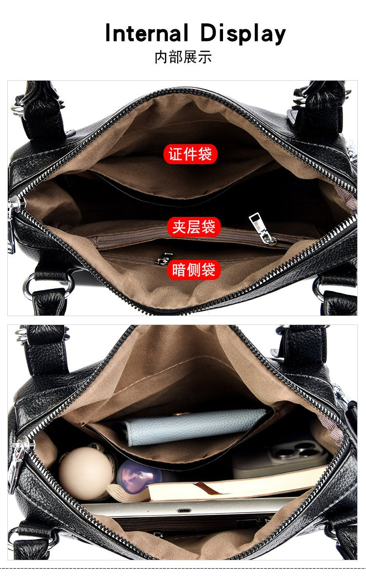 Women's bag three-way bag single shoulder crossbody handbag2025One-size-fits-all for summer PU Sewing Thread Zipper