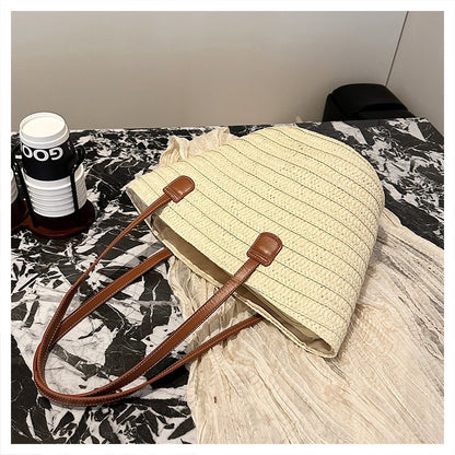 Straw Bag One Size2025Summer Straw Women's Bag Zipper Woven Tote Bag
