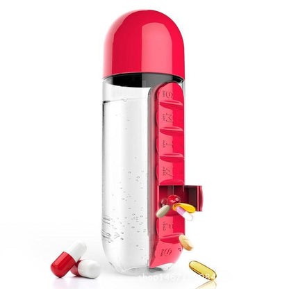 2 in 1 600ml 7 Grids Medicine Box Water Cup Sports Plastic Water Bottle Combine Daily Pill Boxes Organizer Drinking Bottle