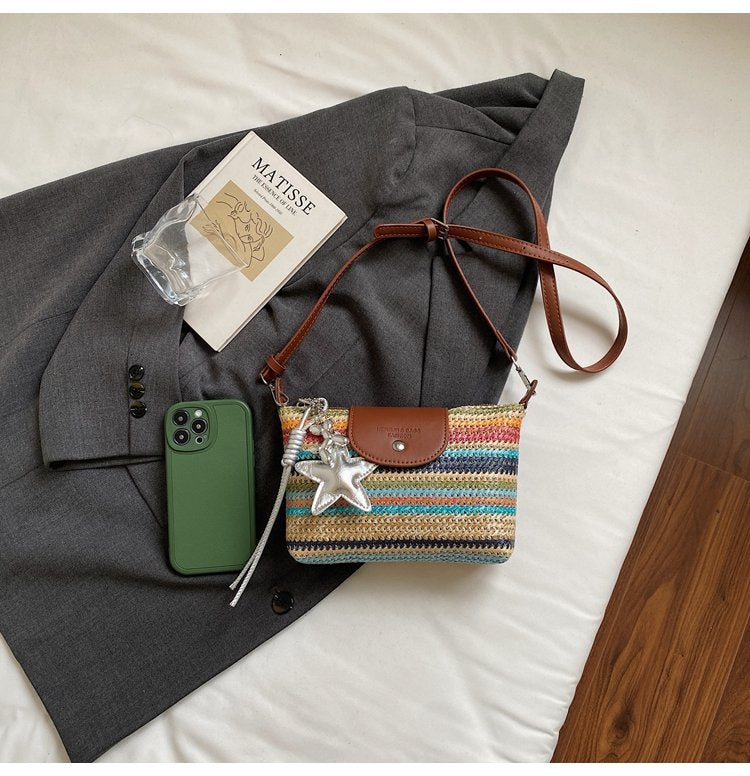 Magnetic Buckle Single Shoulder Crossbody Bag Without Accessories Mixed Material Women's Bag2025Autumn