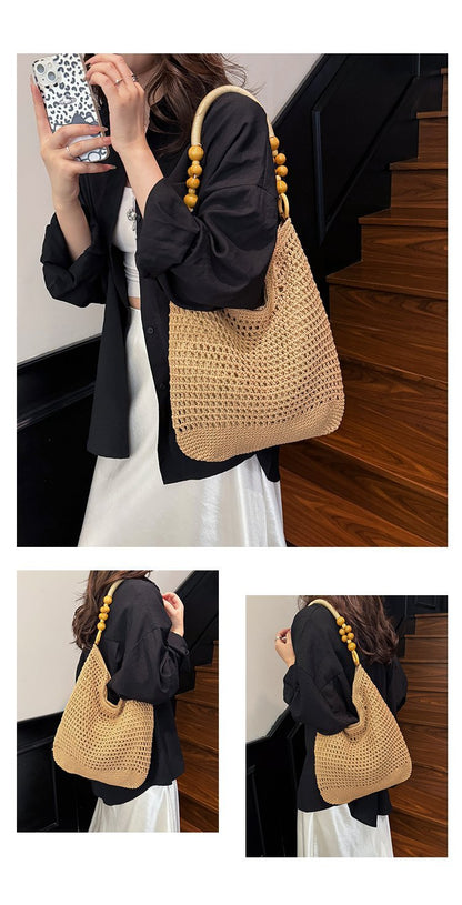 2025Summer woven bag one-size-fits-all women's bag single shoulder underarm bag magnetic clasp woven fabric