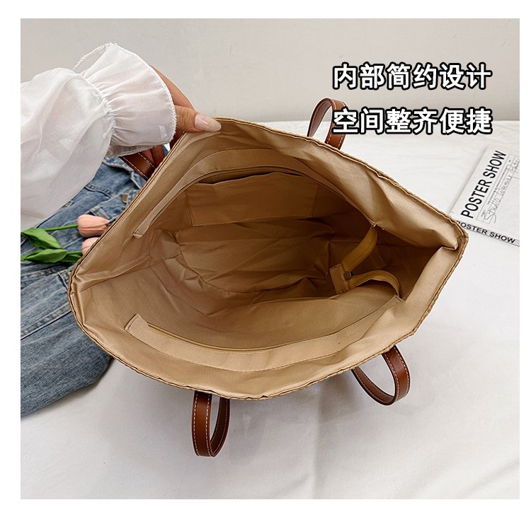 Straw Bag One Size2025Summer Straw Women's Bag Zipper Woven Tote Bag