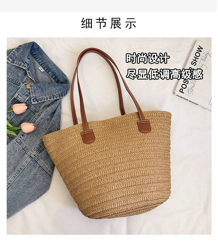 Straw Bag One Size2025Summer Straw Women's Bag Zipper Woven Tote Bag