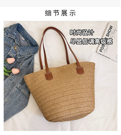 Straw Bag One Size2025Summer Straw Women's Bag Zipper Woven Tote Bag