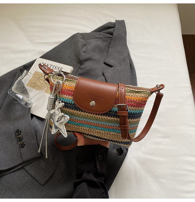 Magnetic Buckle Single Shoulder Crossbody Bag Without Accessories Mixed Material Women's Bag2025Autumn