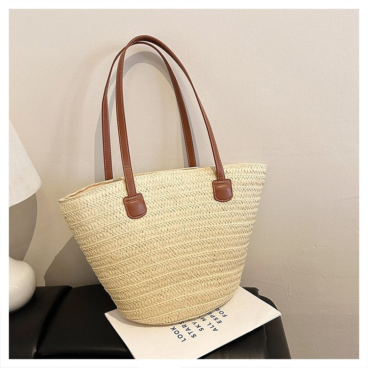 Straw Bag One Size2025Summer Straw Women's Bag Zipper Woven Tote Bag