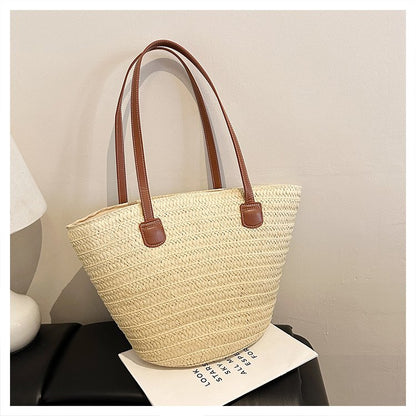 Straw Bag One Size2025Summer Straw Women's Bag Zipper Woven Tote Bag