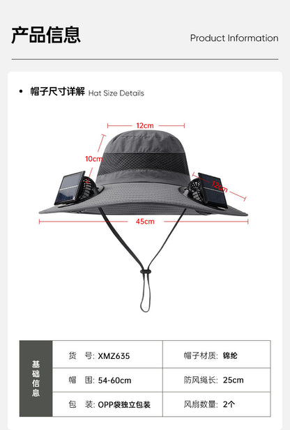 Cross-Border Solar Fan Hat for Men Summer Outdoor Hiking Sunshade Sun Protection Hat with Fan Fishing Fisherman Hat